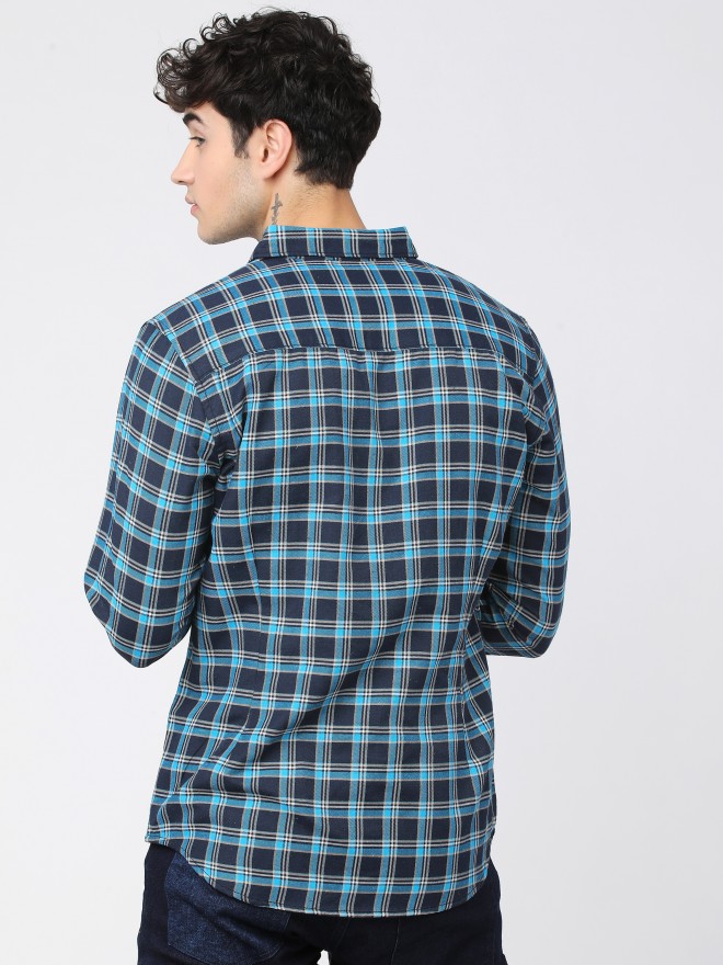 Ketch Men Blue Checked Slim Fit Casual Shirts 