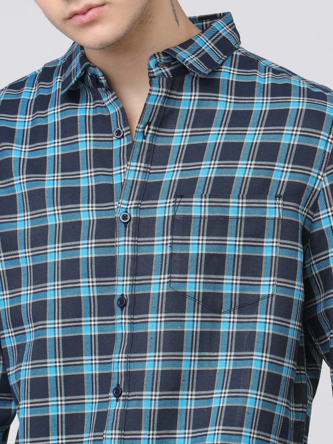 Ketch Men Blue Checked Slim Fit Casual Shirts 