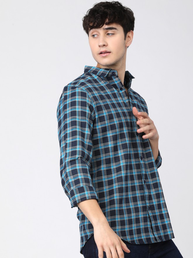 Ketch Men Blue Checked Slim Fit Casual Shirts 