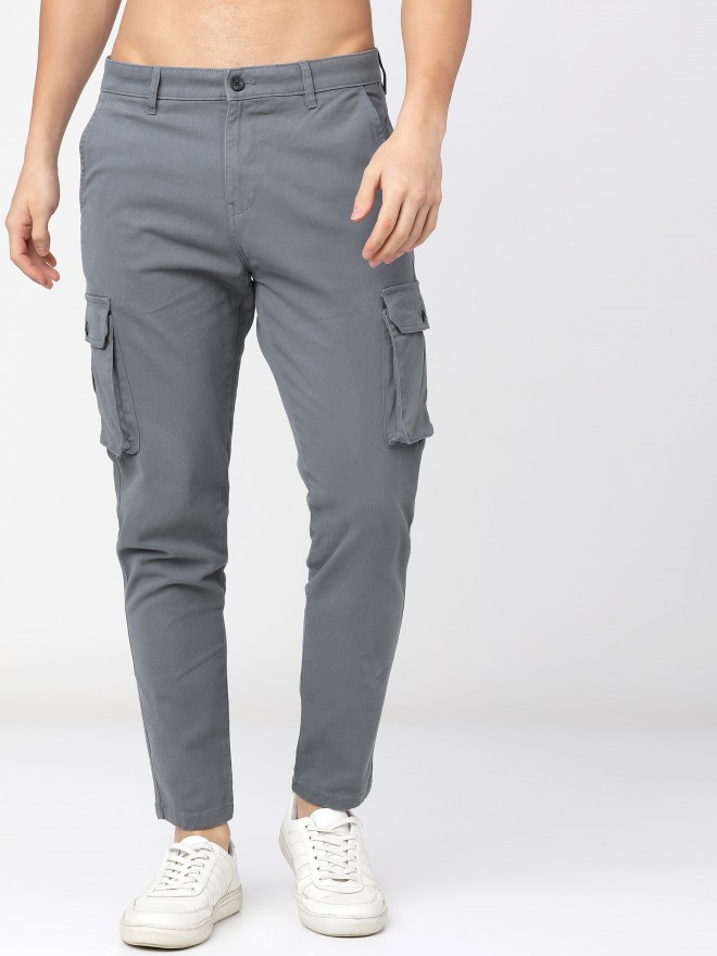 Grey Elasticated Waist Straight Leg Cargo Pants | PrettyLittleThing
