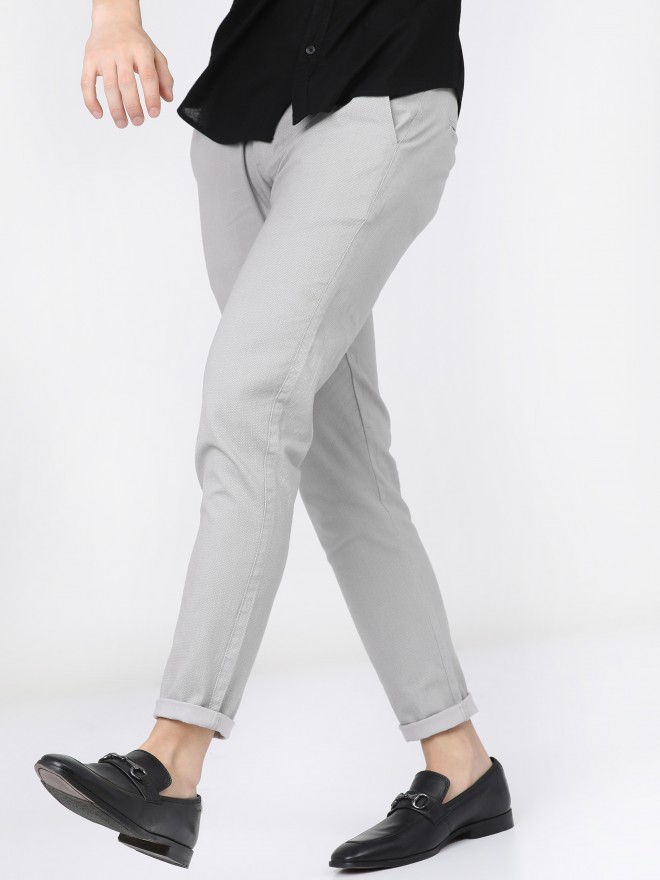 Buy Grey Cotton Stretch Twill Flat Front Chino Trouser for Men Online   themillionbuckscom