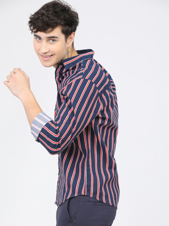 Slim Long Sleeve Stripe Shirt - White/Navy, Shirts