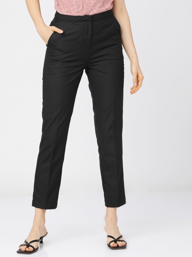 Buy Tokyo Talkies Black Straight Fit Ankle Length Trouser for Women ...