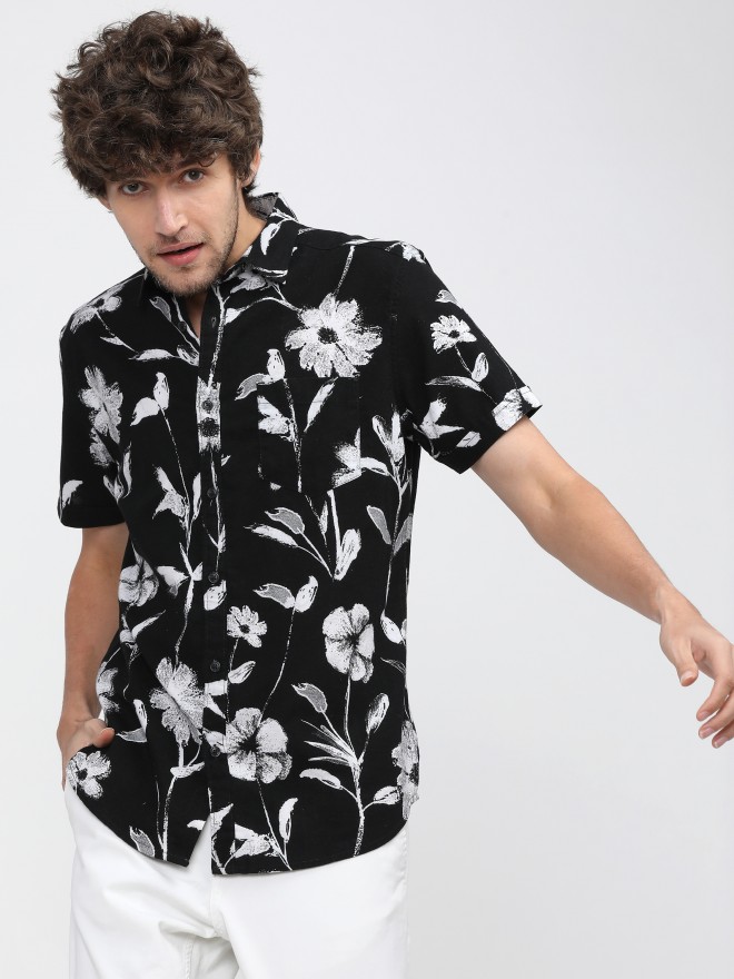Buy Ketch White & Black Slim Fit Printed Casual Shirt for Men Online at ...