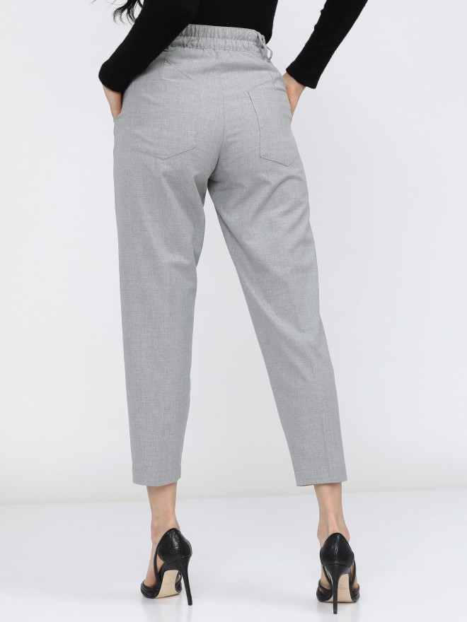 Ladies Grey Cotton Cigarette Pants