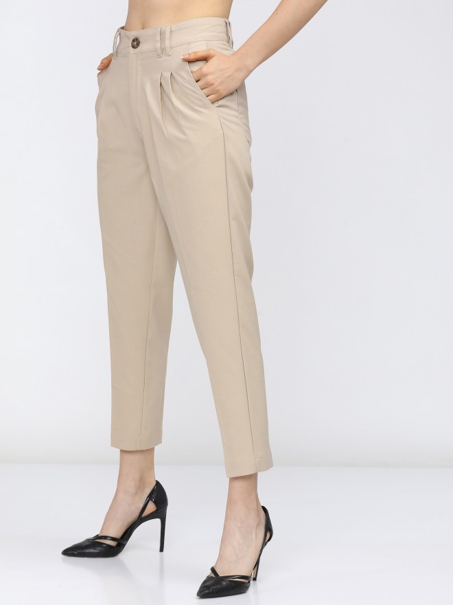 Buy Rose Taupe Color Cotton Trousers for Women | Regular Fit Cotton – Naariy