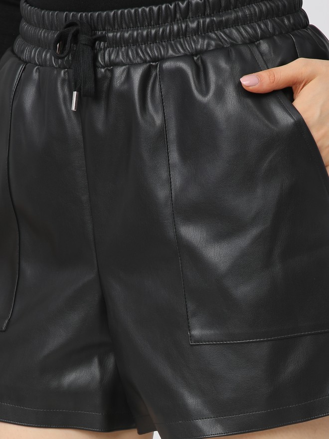 Tokyo Talkies Women Black Midi Leather Skirt
