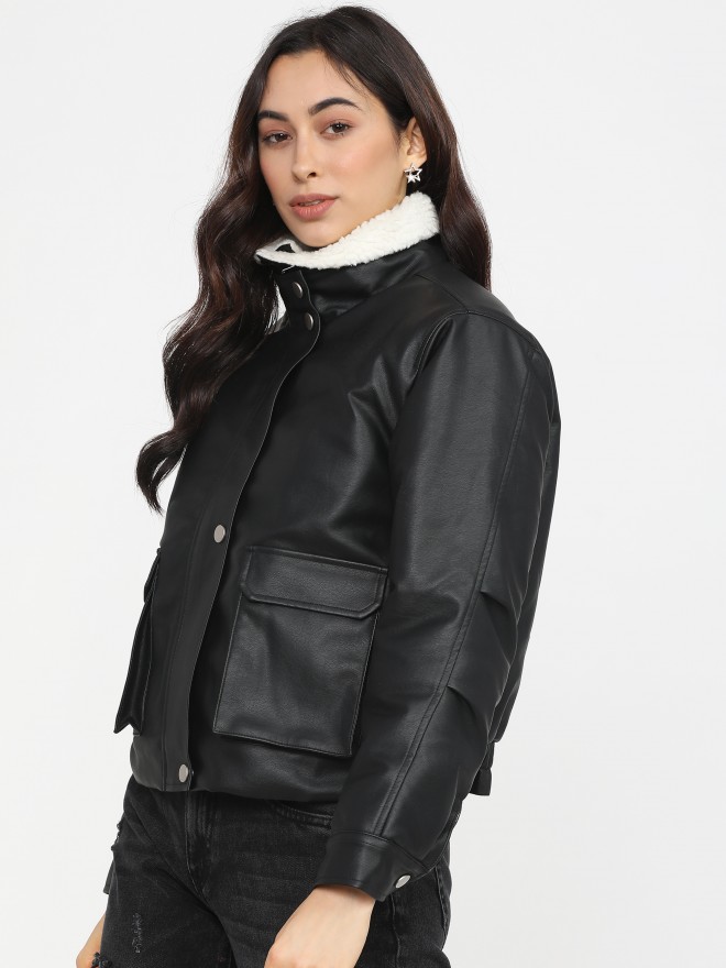 Tokyo Talkies Women Black Open Front  Jackets 