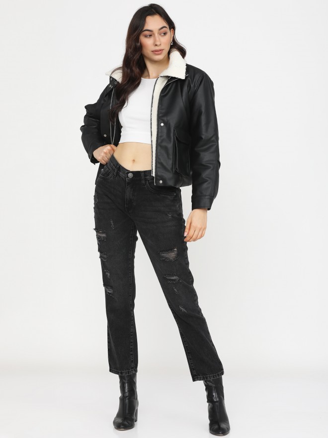 Tokyo Talkies Women Black Open Front  Jackets 