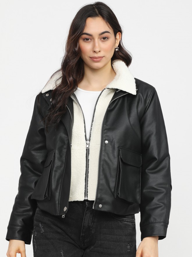 Tokyo Talkies Women Black Open Front  Jackets 