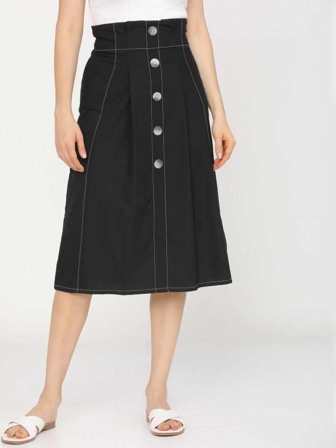 Tokyo Talkies Women Black Midi Skirts 