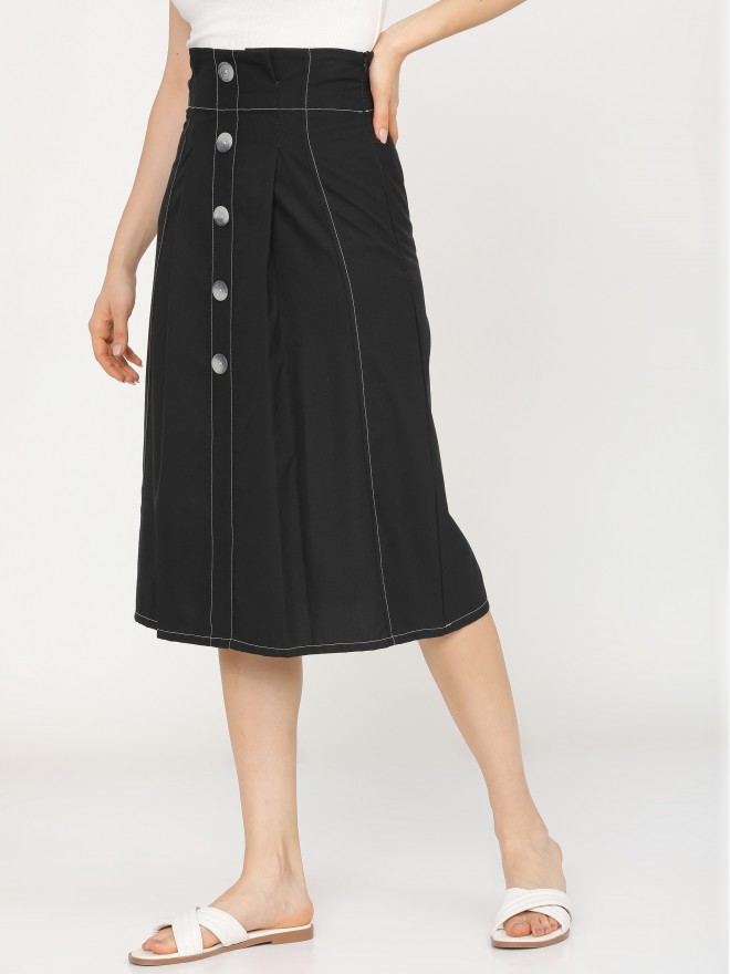 Tokyo Talkies Women Black Midi Skirts 