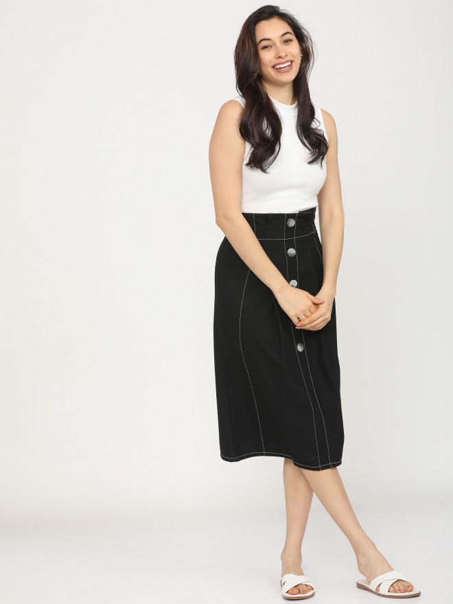 Tokyo Talkies Women Black Midi Skirts 