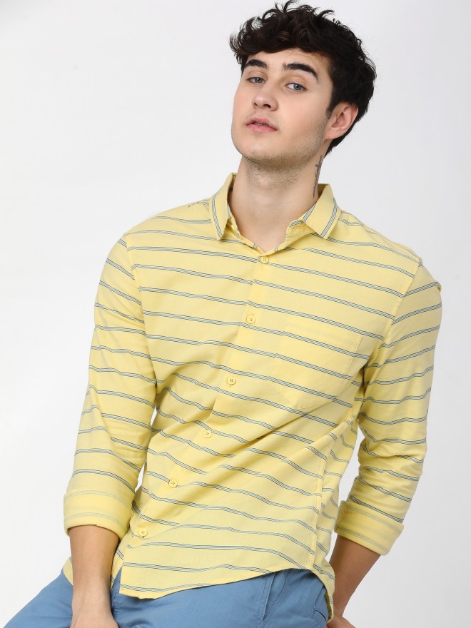 Buy Ketch Yellow/Blue Slim Fit Striped Casual Shirt for Men Online at   - Ketch