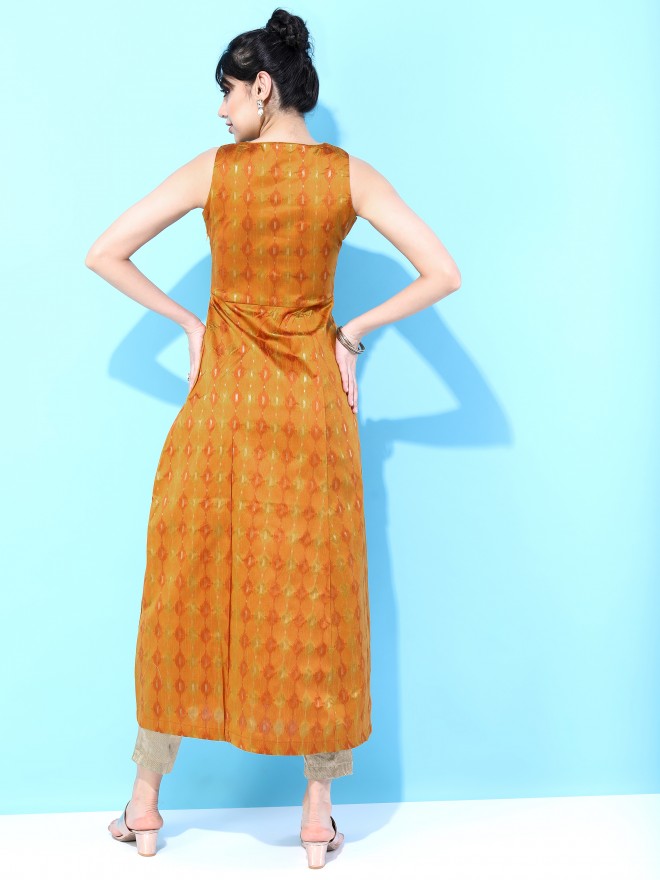 Vishudh Women Mustard Printed A-Line Kurtas 