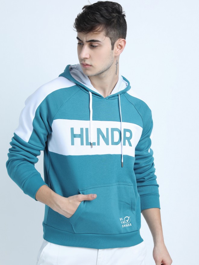 Buy Highlander Teal White Printed Hoodie Pullover Sweatshirt for