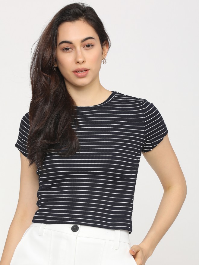 Buy Tokyo Talkies Navy Blue White Striped Knited Top For Women Online At Rs Ketch