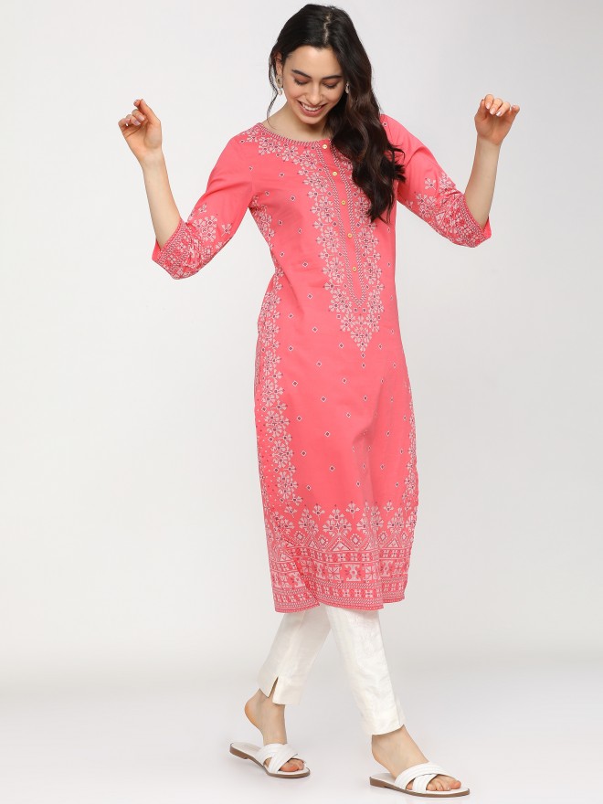 Vishudh Women Pink Printed Straight Kurtas 