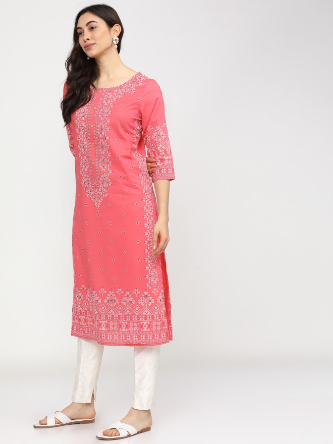 Vishudh Women Pink Printed Straight Kurtas 