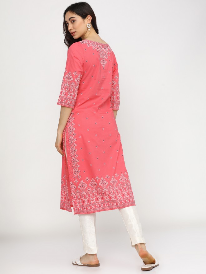 Vishudh Women Pink Printed Straight Kurtas 