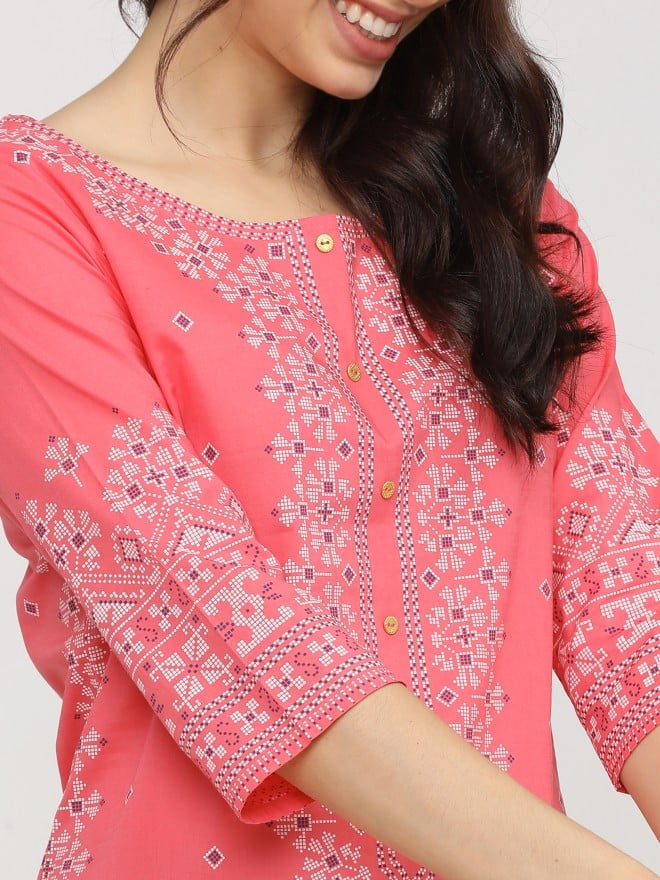 Vishudh Women Pink Printed Straight Kurtas 