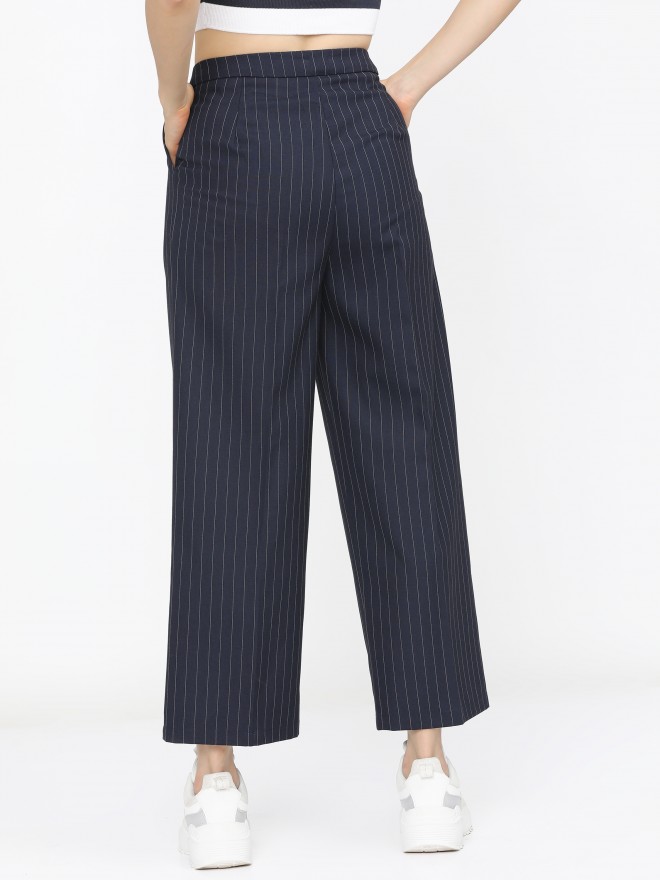 Buy Tokyo Talkies Navy Blue White Flared Trouser for Women Online at Rs ...