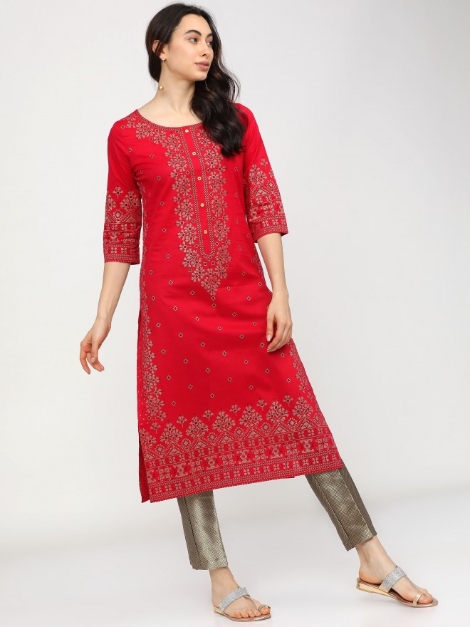 Vishudh Women Red Printed Straight Kurtas 