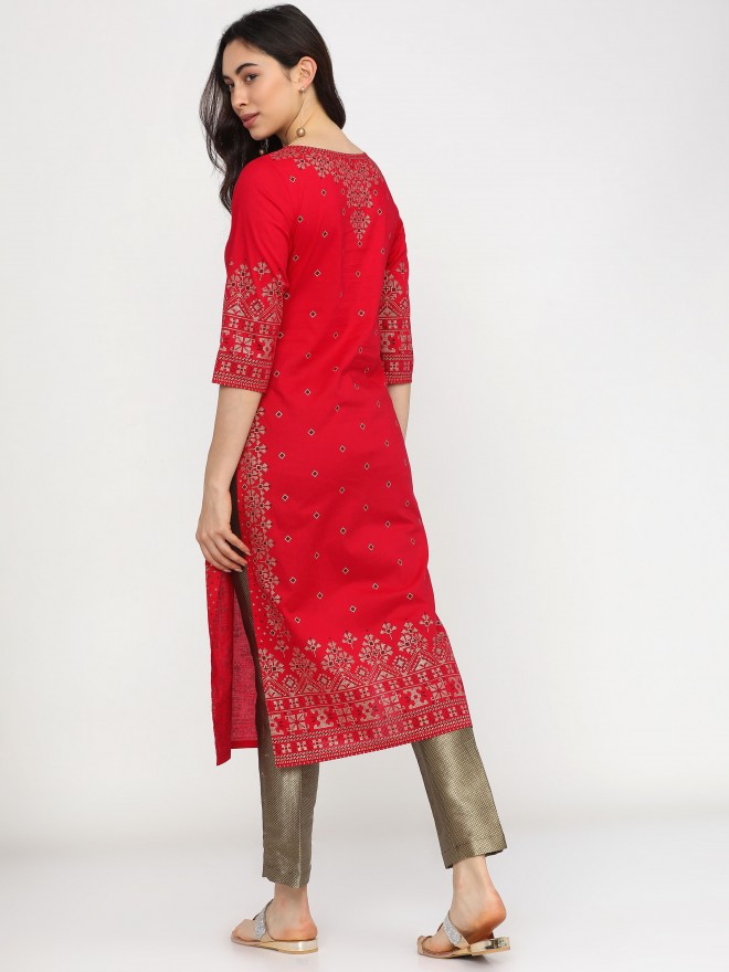 Vishudh Women Red Printed Straight Kurtas 