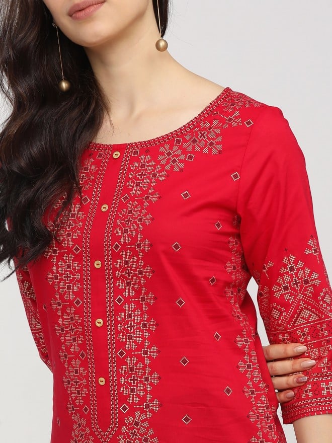 Vishudh Women Red Printed Straight Kurtas 