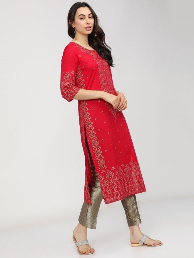 Vishudh Women Red Printed Straight Kurtas 