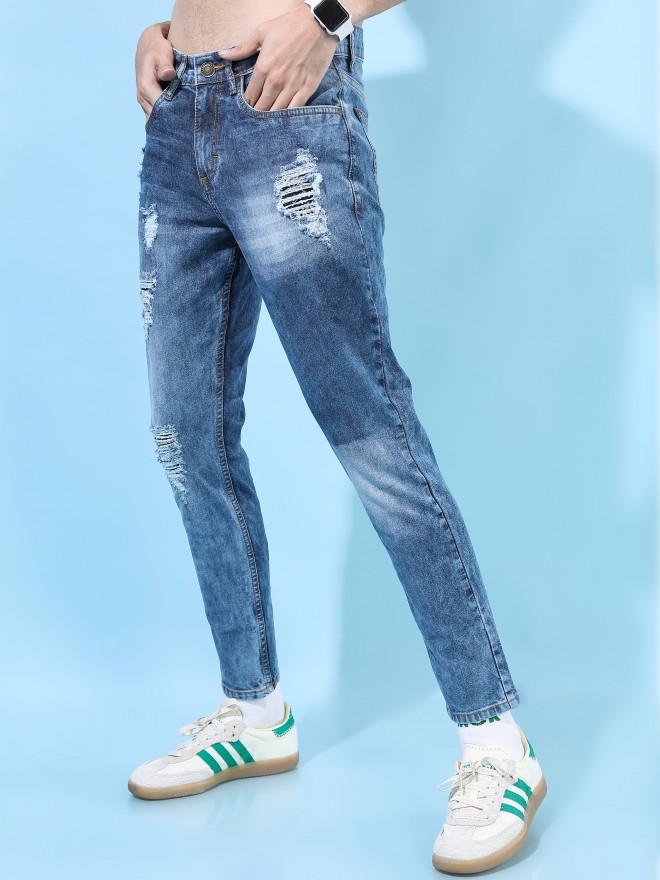Japanese Trend New Men's Ripped Hole Jeans White Green Black Ankle Length  Youth Fashion Loose Denim Harem Cargo Pants