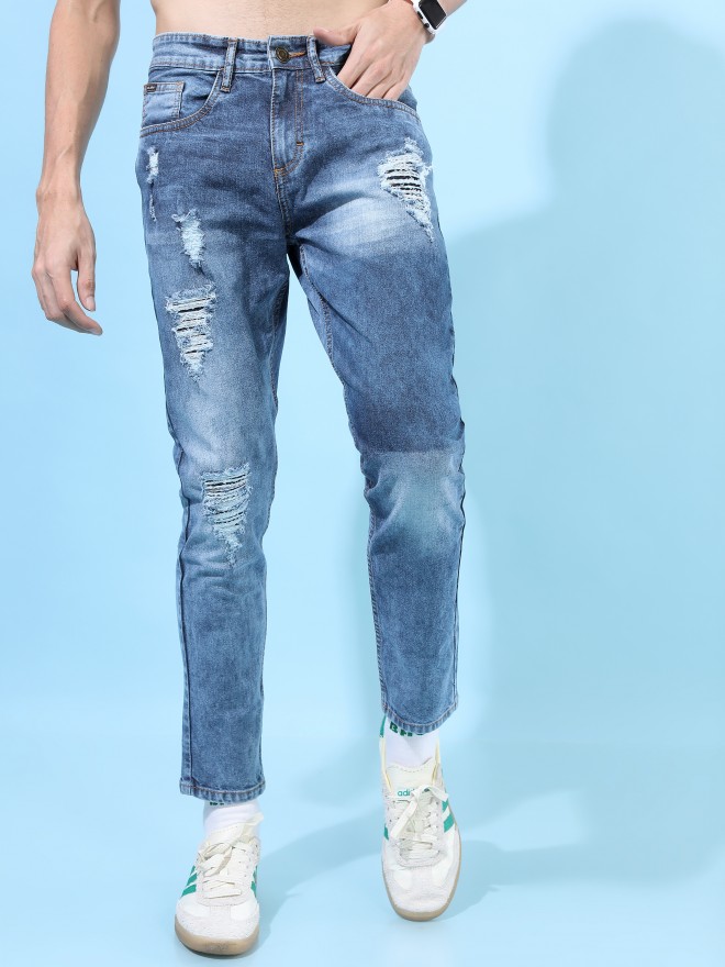 Buy Highlander Blue Tapered Fit Highly Distressed Stretchable Jeans for ...