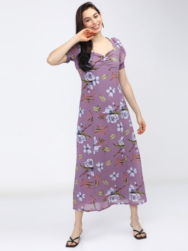 Tokyo Talkies Women Purple Printed A-Line Dresses 