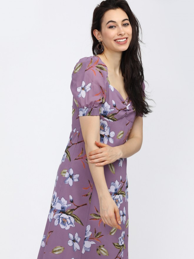 Tokyo Talkies Women Purple Printed A-Line Dresses 