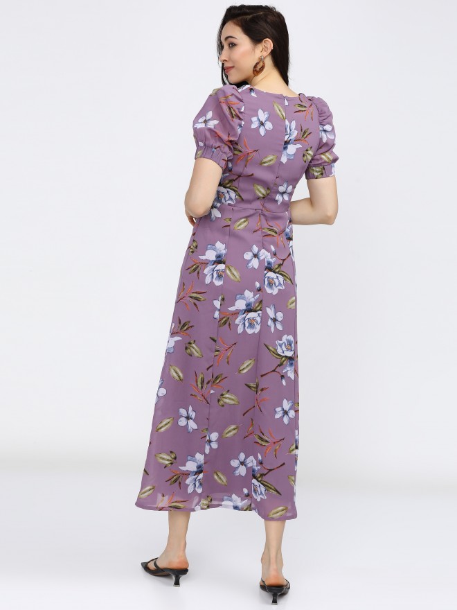 Tokyo Talkies Women Purple Printed A-Line Dresses 