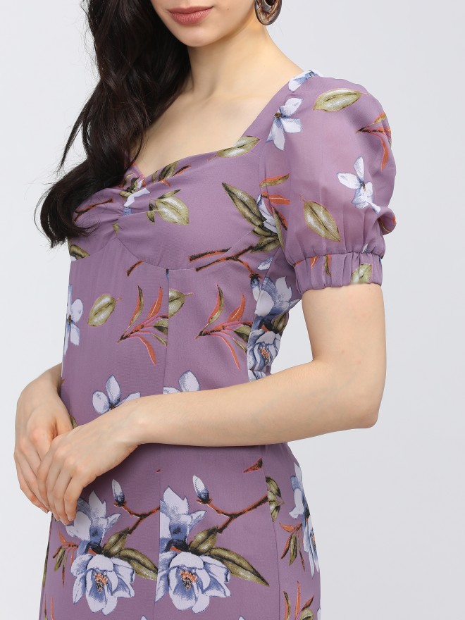 Tokyo Talkies Women Purple Printed A-Line Dresses 