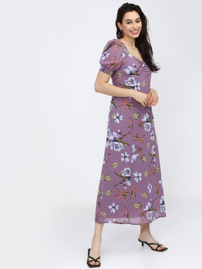 Tokyo Talkies Women Purple Printed A-Line Dresses 