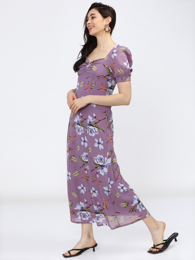 Tokyo Talkies Women Purple Printed A-Line Dresses 