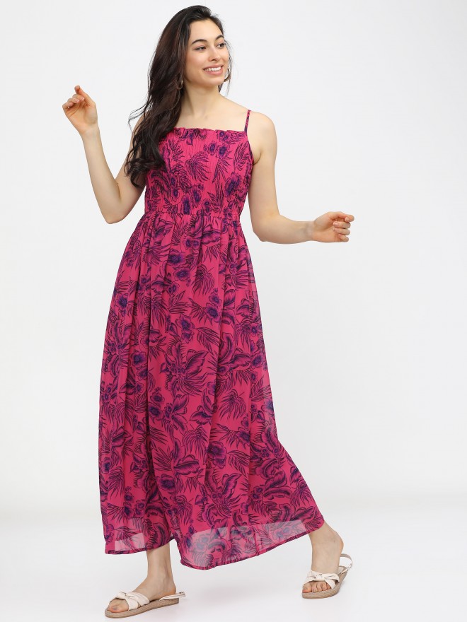 Buy Tokyo Talkies Pink Printed Flared Maxi Dress for Women Online at Rs ...