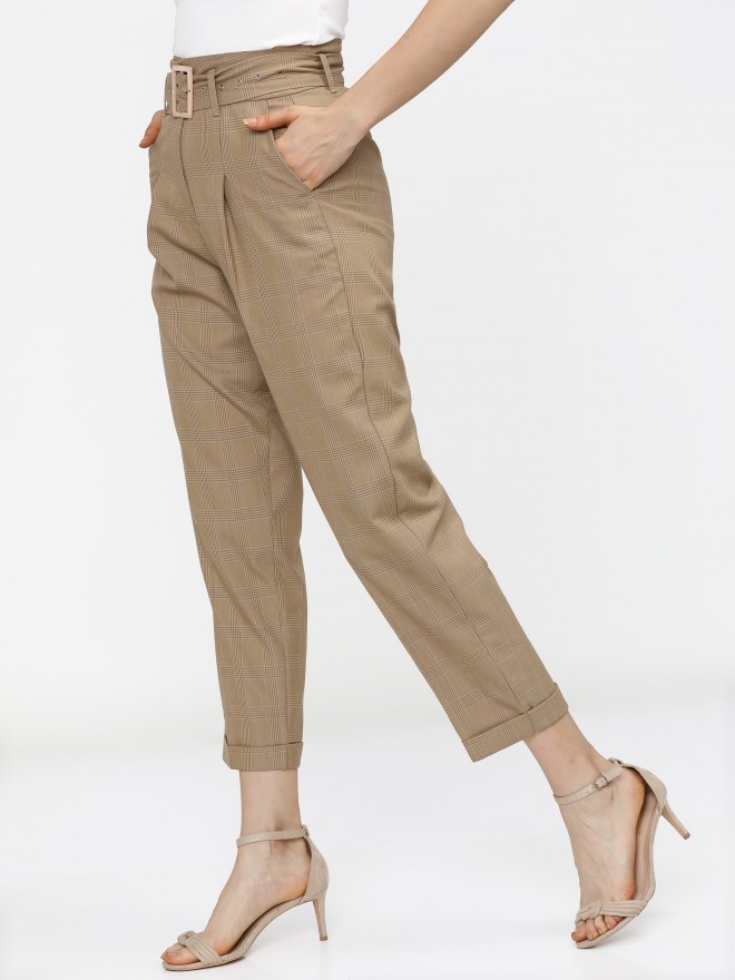 TitleNine Cream Checked Trouser for men/ Casual Check Pants/Slim Fit Check  pants/Cotton check pant