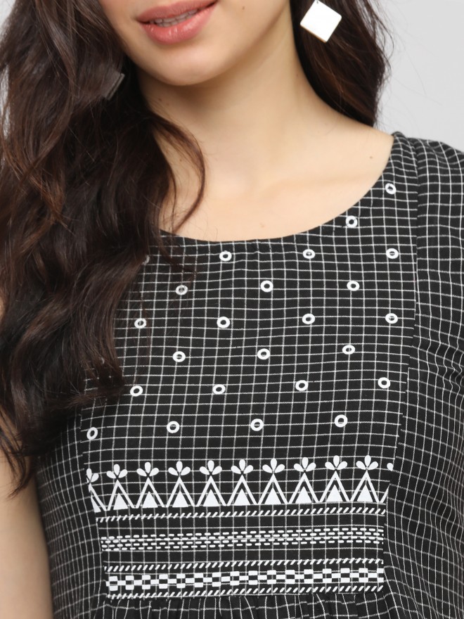 Buy Brown Cotton Print Check Round Neck Pattern Ruffle Trim Crop Top For  Women by Silkwaves Online at Aza Fashions.