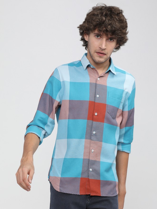 Buy Ketch Blue/Red Slim Fit Checked Casual Shirt for Men Online at Rs ...