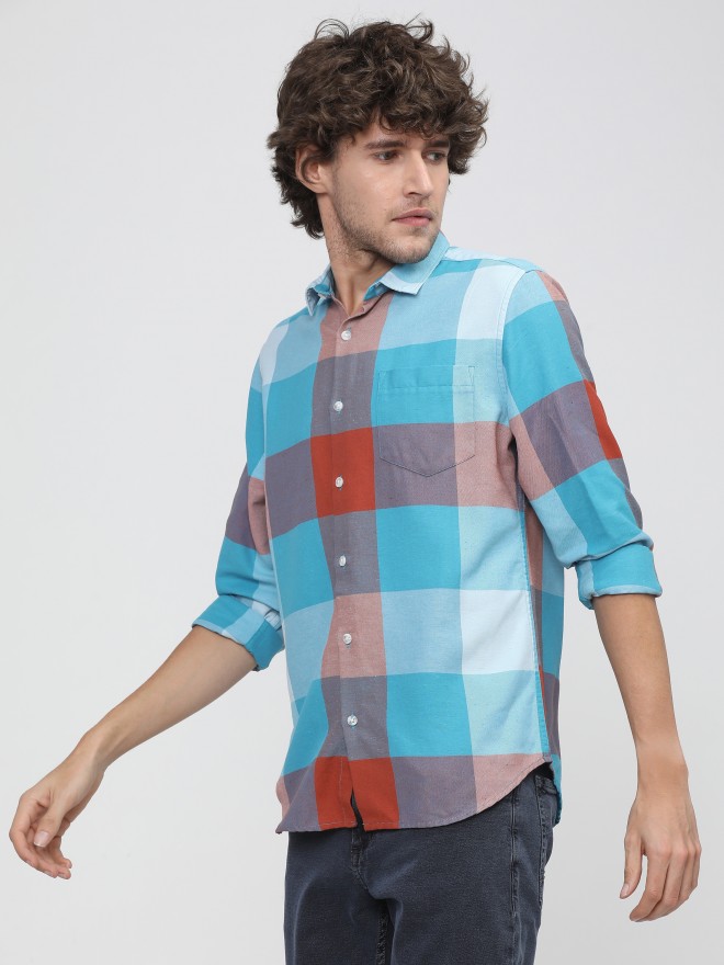 Ketch Men Blue Checked Slim Fit Casual Shirts 