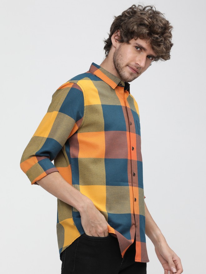 orange and yellow checkered shirt