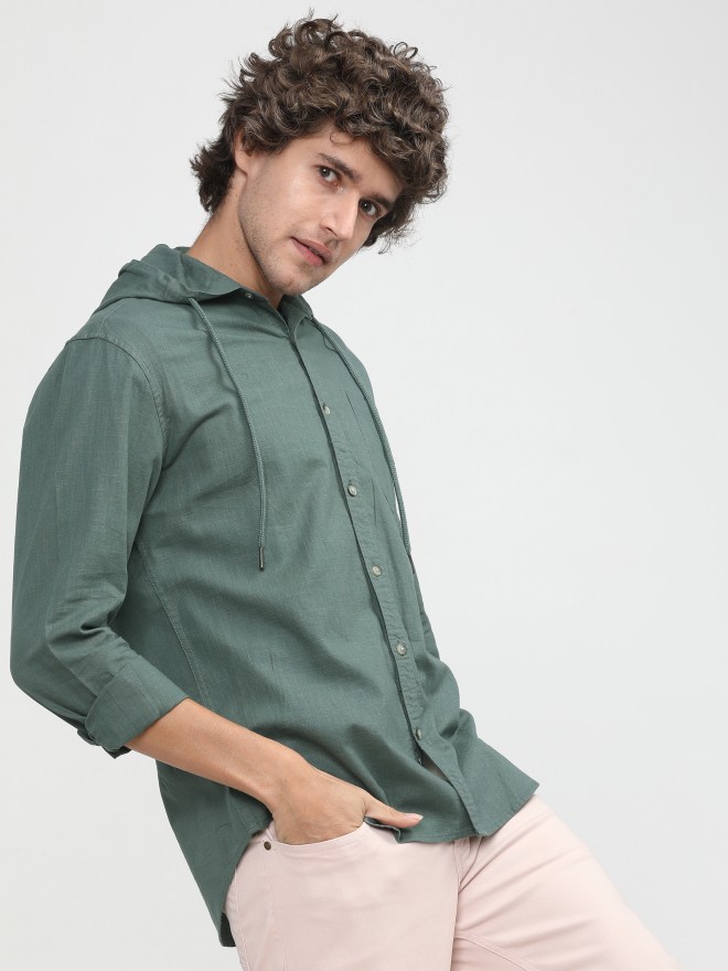 Ketch Men Green Solid Slim Fit Casual Shirts 