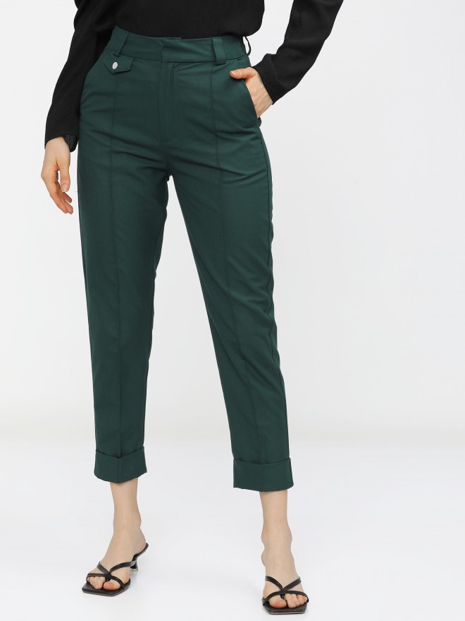 Mens Green Slim Tapered Fit Trousers