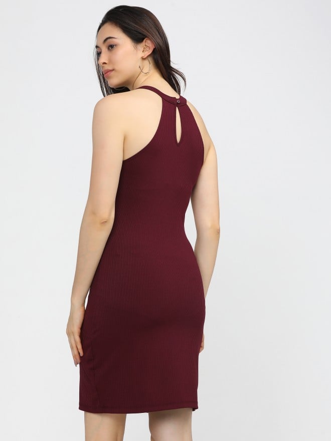 Tokyo Talkies Women Maroon Solid Bodycon Dresses