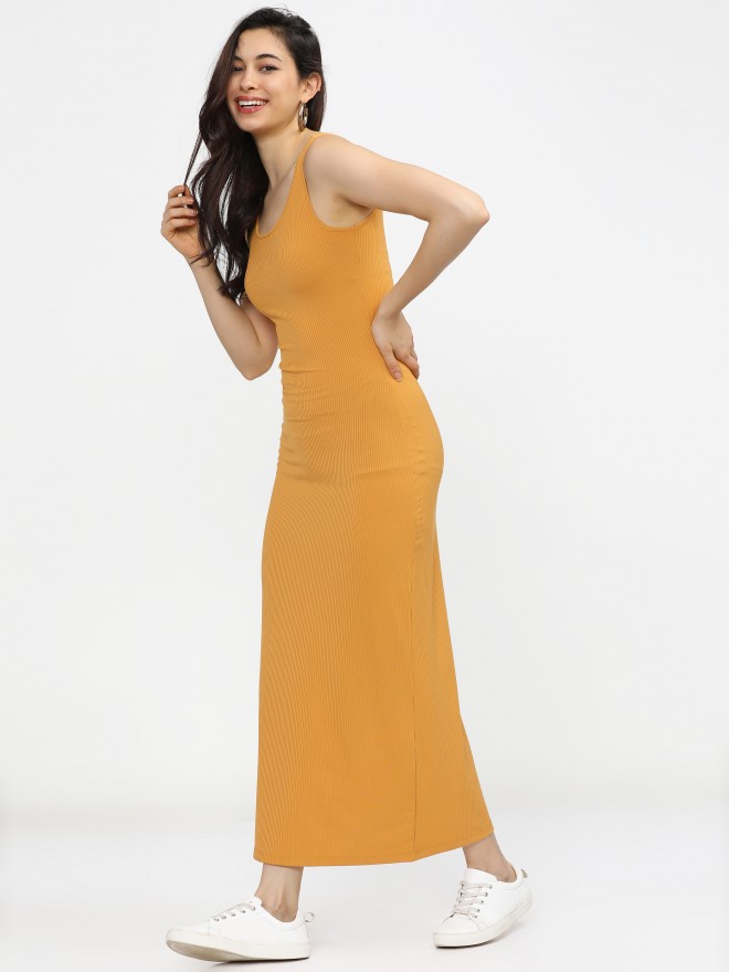 Tokyo Talkies Women Mustard Solid Bodycon Dresses 