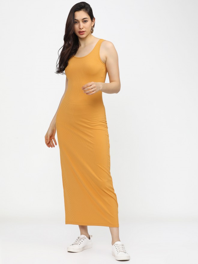 Tokyo Talkies Women Mustard Solid Bodycon Dresses 