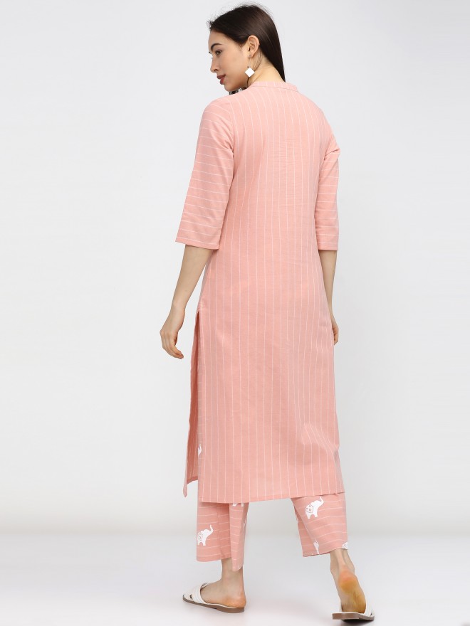 Buy Vishudh Peach And White Floral Printed Straight Kurta With Palazzo